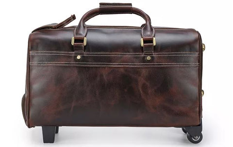 Brown high-end top-grain leather weekender duffel luggage bag 