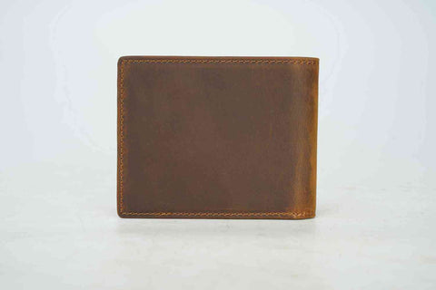 Brown bifold & ultra-slim top grain leather wallet with many compartments and RFID-shielded 