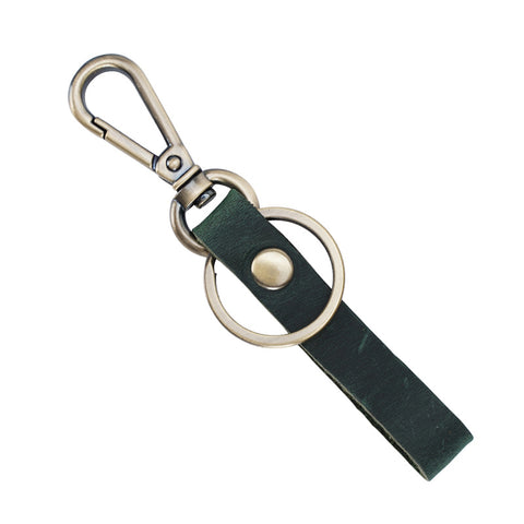 Green full-grain cow leather novelty keychain