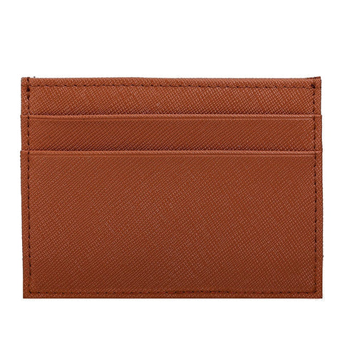 Genuine brown top grain leather card holder with RFID-shielded technology.