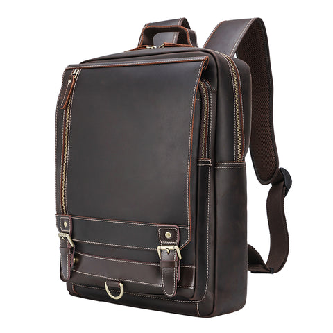 Handmade water-resistant full grain cow genuine leather backpack bag with laptop compartment, multiple inner zipper pocket, breathable back panel and pen loop