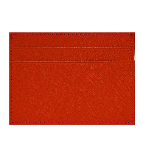 Genuine orange top grain leather card holder with RFID-shielded technology.