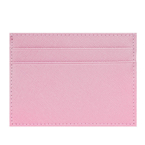 Genuine pink top grain leather card holder with RFID-shielded technology.