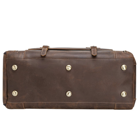 Handmade Brown Travel Duffel Weekender Genuine Leather Bag With Shoe Compartment