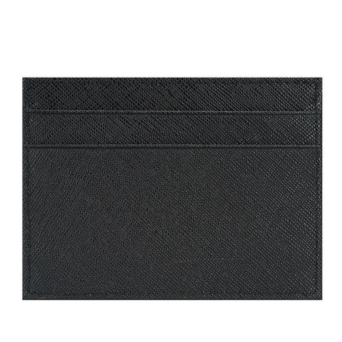 Genuine black top grain leather card holder with RFID-shielded technology.
