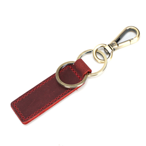 Red full grain cow leather keychain