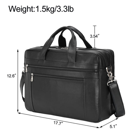 Handmade black top grain leather briefcase with inner canvas lining, many pockets and compartments