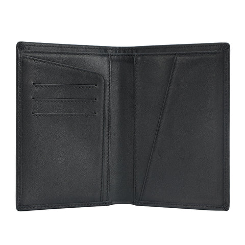 Slim black 100% top grain genuine leather Passport Wallet with RFID-shielded technology, high quality lining and neet stitches
