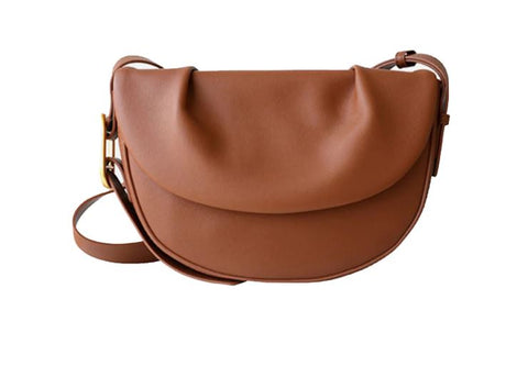 Handmade waterproof brown top grain leather saddle bag for women