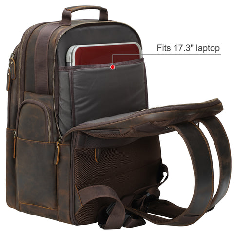 Handmade water-resistant brown leather backpack bag laptop