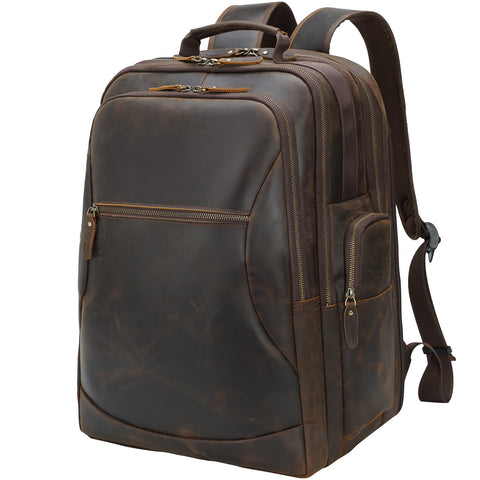 Handmade water-resistant brown leather backpack bag laptop